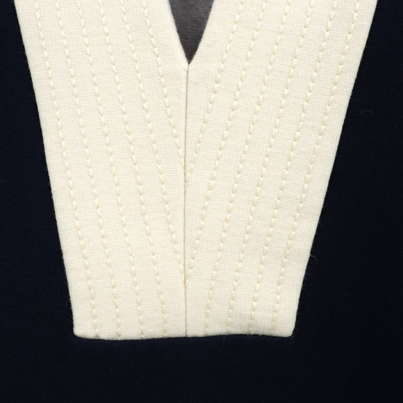 Talbots Dress Plus Size 16W Navy Blue Ivory Stretch Knit Back Zip Midi Career - Picture 6 of 14